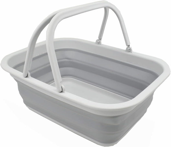 SAMMART 9.2L Collapsible Tub with Handle, Portable Outdoor Picnic Basket, Grey