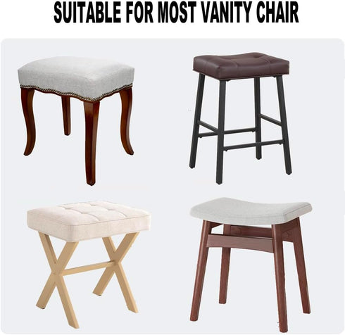 Pack 4 Deisy Dee Velvet Rectangle Vanity Stool Covers, Small Footstool Ottoman Covers of (Khaki)