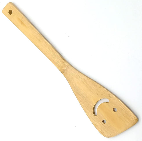 2-Piece 12-Inch Bamboo Smiley Face Wooden Spoons & Spatula, Kitchen Cooking Tools for Nonstick Cookware