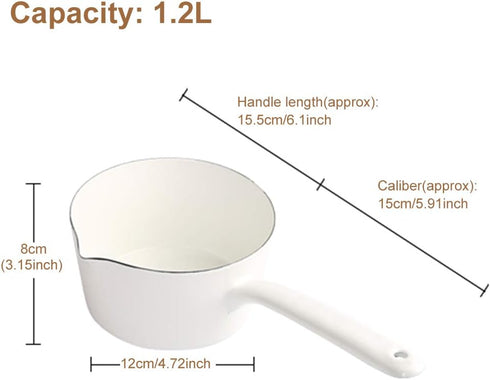 1.2L Saucepan, Nonstick Milk Pan with Pour Spouts, Butter Warmer, Melting Milk Boiling Porridge Soup Saucepan Gas Stove Enamel Milk Pot with Handle for Home Kitchen(White) by Saycker
