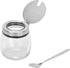 Set of 3 Glass Seasoning Bottles with Lids, Stainless Steel Serving Spoons, Base Rack and Labels - only fire Condiment