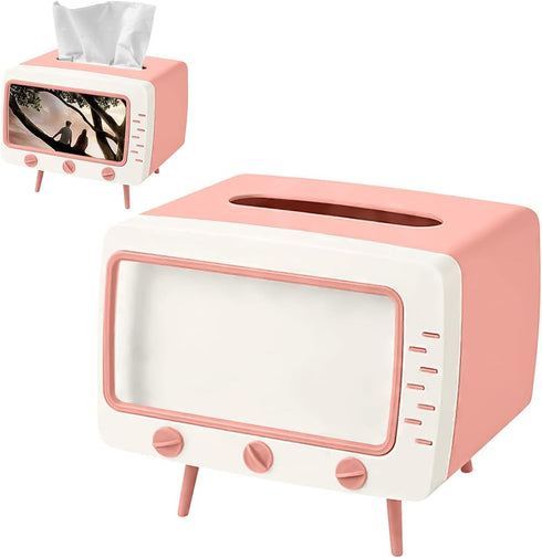 SGVAHY Retro TV Tissue Box Holder | Cute and Practical Cell Phone Holder, Tampon Holder (TV Pink)