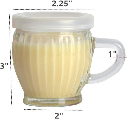 8 pack 4 oz of Wide Mouth Crystal Jelly Cup with Handle Lids(PE) and Spoons,Airtight Clear Glass Pudding Yogurt