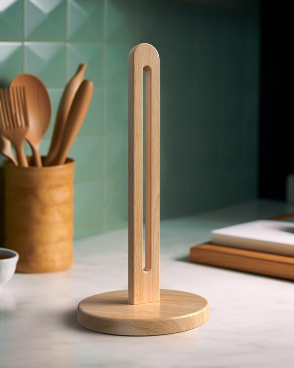 Wooden Paper Towel Holder Stand for Jumbo Roll - Stylish Kitchen Paper