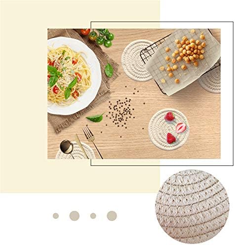 Gracelife 6pcs Round Drink Cup Mats, Pure Cotton Thread Weave, Absorbent Scald-proof Coasters, Beige