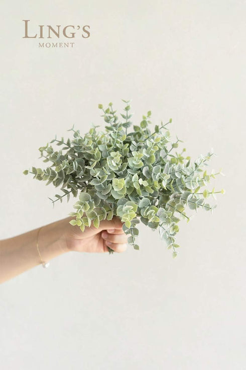 Ling's Moment 18Pcs Artificial Eucalyptus Leaves Branches, 15" Tall Fake Greenery Filler Decor for Wedding Bouquets