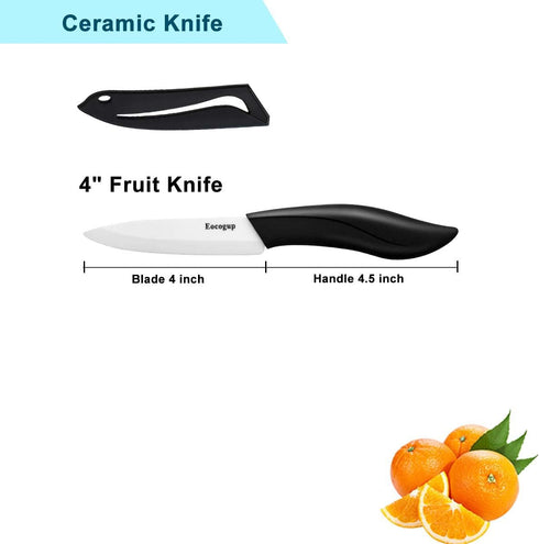 Paring Knife with Large Handle, Super Sharp 4 Inch Ceramic Blade, Rust Proof Stain Resistant, ABS Handle, Black