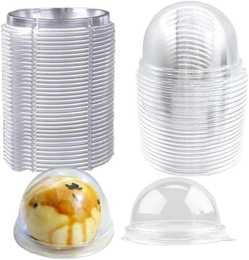 Hewnda 50 Pack Clear Plastic Mini Cake Box, 2 Inch Muffins Cookies Dome Box for Wedding Birthday Gift (Silver)