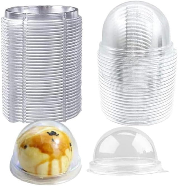 Hewnda 50 Pack Clear Plastic Mini Cake Box, 2 Inch Muffins Cookies Dome Box for Wedding Birthday Gift (Silver)