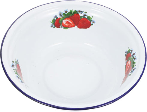 MAGICLULU Vintage Enamel Bowl, Round Tray with Strawberry Pattern, Metal Nesting Food Bowl, 20cm