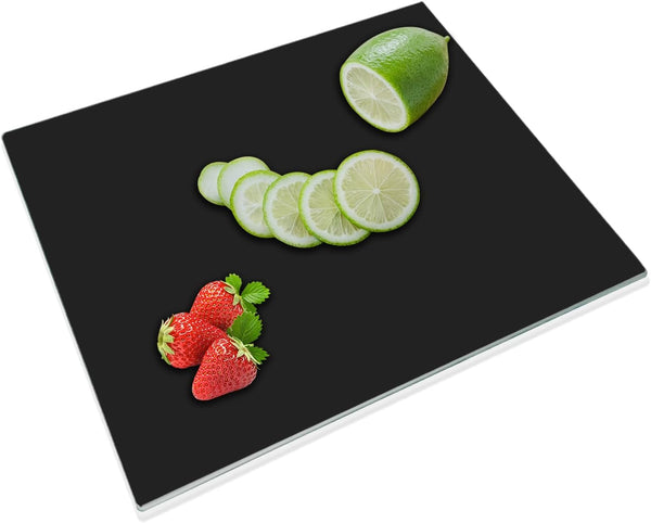 Tempered Glass Cutting Board for Kitchen, 16"x12" Black Chopping Board with Non-Slip Feet, Heat & Shatter Resistant