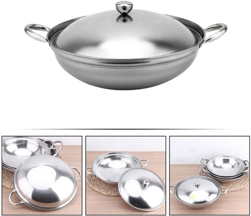 UPKOCH Stainless Steel Hot Pot Pan, 22cm Metal Shabu Shabu Hot Pot with Lid and Handle