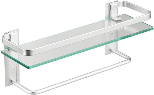 VOLPONE Glass Shelf with Towel Bar 15.7in, Silver Bathroom Wall Mount Organizer, Rustproof 1 Tier