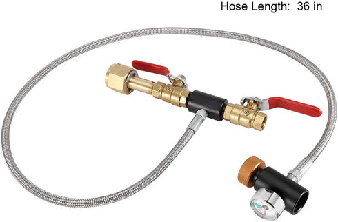 G1/2 CO2 Cylinder Refill Adapter with Hose for Filling 36" with Gauge and 2 Turn On/Off Valves