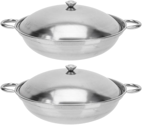 Kichvoe Stainless Steel Wok Pan with Lid, 2pcs Nonstick Frying Pan for Home Outdoor Camping BBQ, 22cm