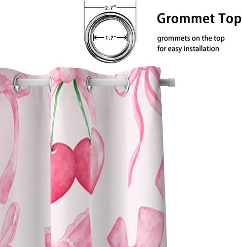 Reateforin 2 42"WX63"H Preppy Pink Cherry Bows Curtains Princess Curtains for Girls Bedroom Coquette Decor Bow Themed