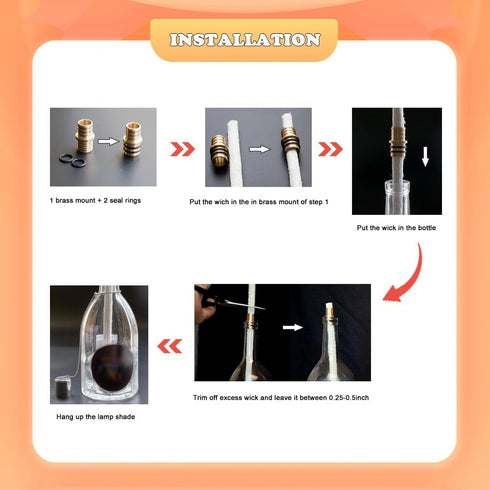 Wine Bottle Torch Kit 8 Pack, Includes 8 Long Life Torch Wicks, Brass Wick Mount & Lamp Cover (13.7 Inch, Bottle Not