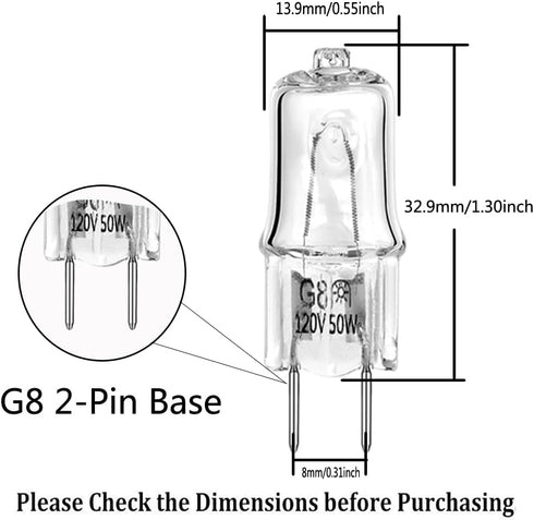 GE Microwave Oven Halogen Light Bulb, Fits Over The Stove Range, G8/50W/120V, Replaces WB08X10051 WB08X10057, 4-Pack