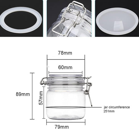 Lokusel 2 10 Oz/300ml Pcs PET Plastic Storage Jars with Airtight Hinged Lids,Durable Clear Wide Mouth canning Jars