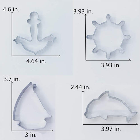 LILIAO Nautical Cookie Cutter Set - 4 Piece - Anchor, Sailboat, Rudder and Dolphin Biscuit Fondant Cutters