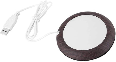 USB Cup Warmer Coaster, Coffee Mug Warmer for Desk, Dark Wooden Grain Heat Pad