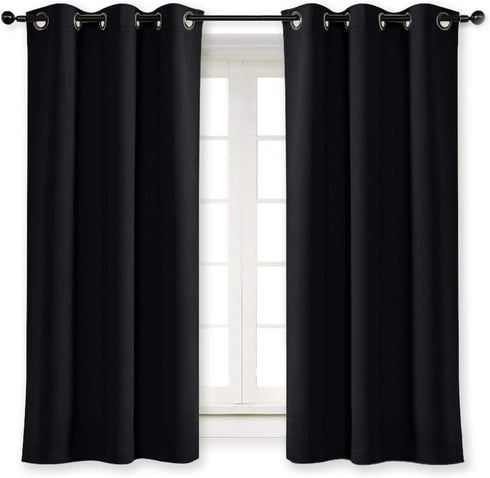 NICETOWN Halloween Black Out Curtain Panel Shade, Solid Energy Efficient Eyelet Top Window Blind, 42x63 inches, Black