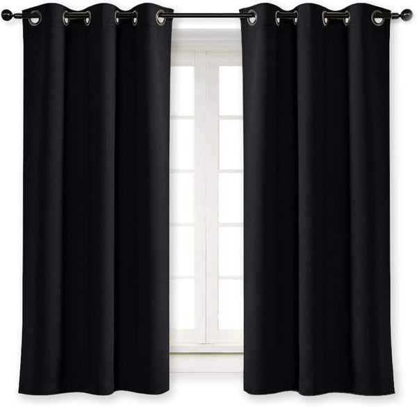 NICETOWN Halloween Black Out Curtain Panel Shade, Solid Energy Efficient Eyelet Top Window Blind, 42x63 inches, Black