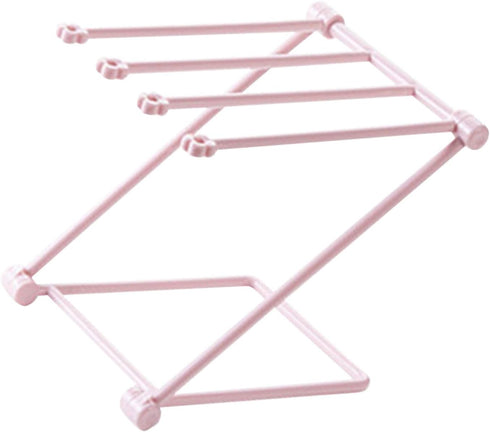 Countertop Dishcloth Drying Rack, 4 Arms Folding Holder for Kitchen Rag Storage, Vertical Stand (Light Pink)