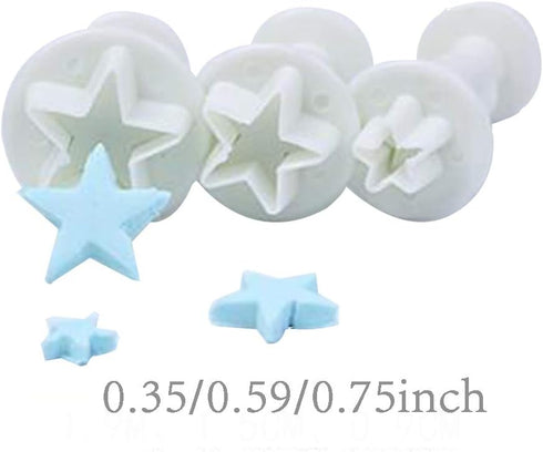 Star Small Fondant Plunger Cutter Set - Tiny 3 Pieces Cake Cookies Decorating Tool Mold