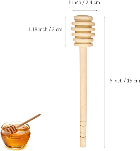 50 (6 inch) Pcs Wooden Honey Dipper Stick Collecting Dispensing Drizzling Jam Portable Wedding Party