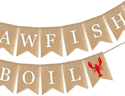 SWYOUN Summer Burlap Crawfish Boil Banner Party Supplies Lobster Theme Birthday Party Mantle Fireplace Decoration