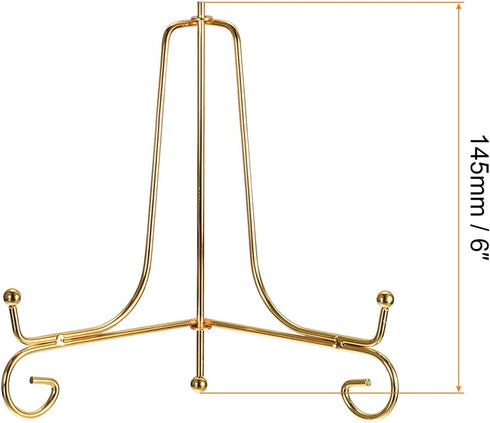 uxcell Plate Stand for Display, 6 Inch 2Pcs Iron Decorative Plate Holder Metal Easel Folding Display Stand for Photo Picture Frame, Gold