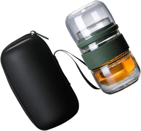 Travel Coffee Glass Cup Set, Glass Teapot and Kettle with Infuser, Portable Tea Tumbler Drinking Bottle