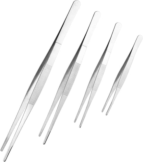 4 PCS Kitchen Food Tweezers, LEEFONE Stainless Steel Tongs with Precision Serrated Tips for BBQ Grilling Cooking
