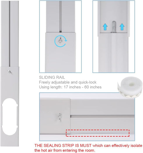 5.9 Portable Air conditioner Window Kit, Adjustable Vertical/Horizontal Sliding Window Kit Plate for Unit, AC Window