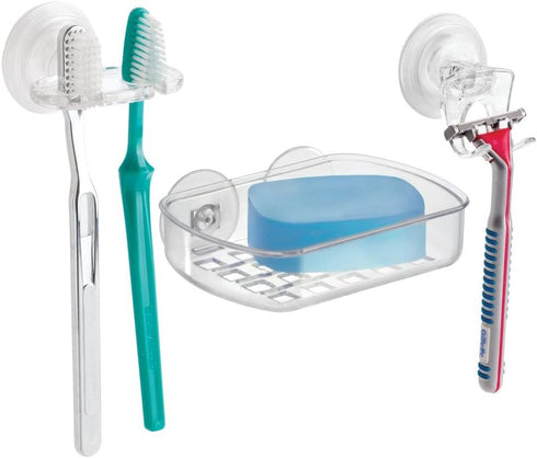 iDesign BPA-Free Plastic Bathroom Suction Toothbrush Holder, 2.75" x 2.25" x 2", Clear