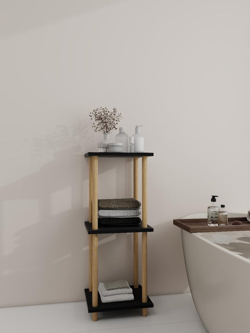 Haeterna 3-Tier Assembly,11.8" 14.1" 31.5" inches. Black Bookshelf, Wooden Bookcase with Open Shelves, for Small