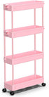 SPACEKEEPER Slim Rolling Storage Cart, 4 Tier Bathroom Organizer with Wheels for Kitchen & Laundry Room, Pink