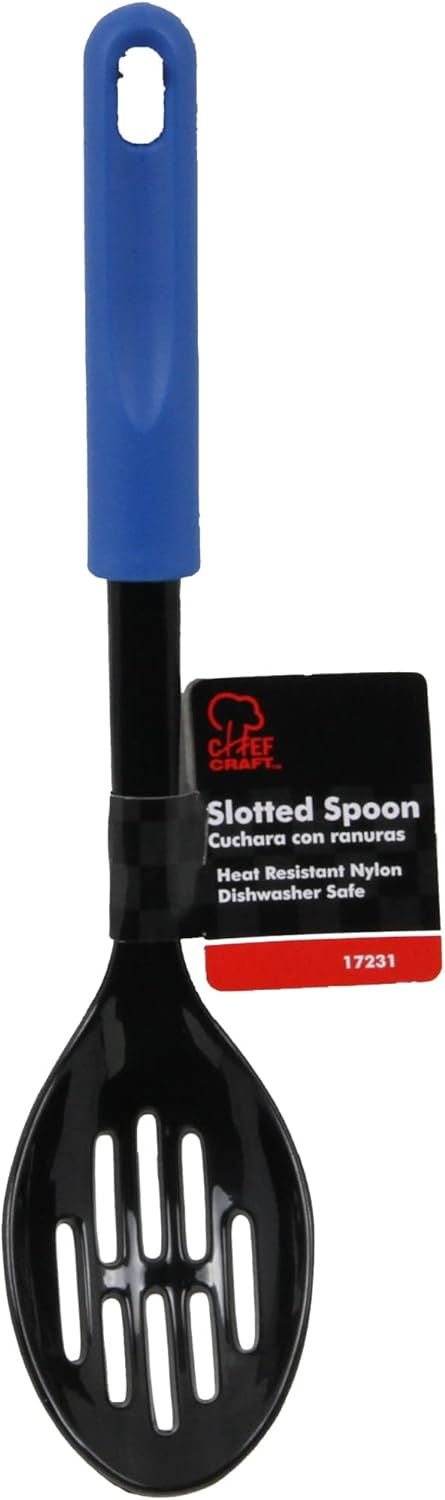 Chef Craft Basic Nylon Slotted Spoon, 11.5 Inch, Blue/Black