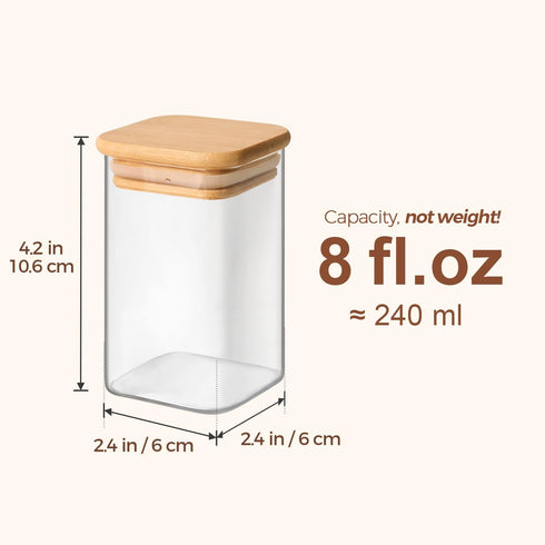 8 oz 16Pack, Set, ComSaf Spice Jars with Labels Small Spice Containers Starter Glass Seasoning Jars with Lids, Square