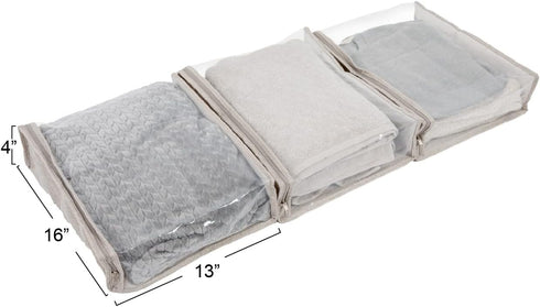 Household Essentials Under Bed Sweater Storage Bags, Zippered with Clear Vision Panel, Set of 3, Silver/Gray