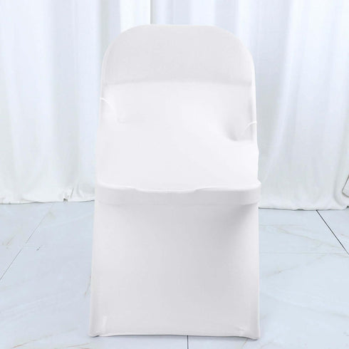 1 Set Rosette Efavormart White Satin Spandex Stretch Folding Chair Cover for Party Dining Chairs Wedding W/Foot Pockets