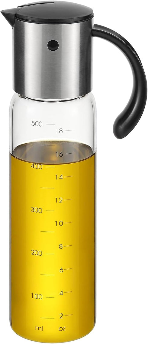 Vucchini Large Olive Oil Dispenser Bottle - 17 oz Auto Flip Condiment Container, Leakproof Glass Cruet with Stainless