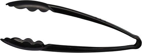 Plasticpro 9'' Heavy Duty Black Tongs, Reusable Kitchen and BBQ Serving Tong, Pack of 12 for Events