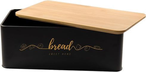 Counter, Countertop Bread Box with Bamboo Cutting Board Lid, Metal Bread Box for Kitchen Small Bread Storage Container