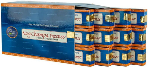 Nag Champa Gold Incense, 15 Sticks - 12 Boxes (180 Total)
