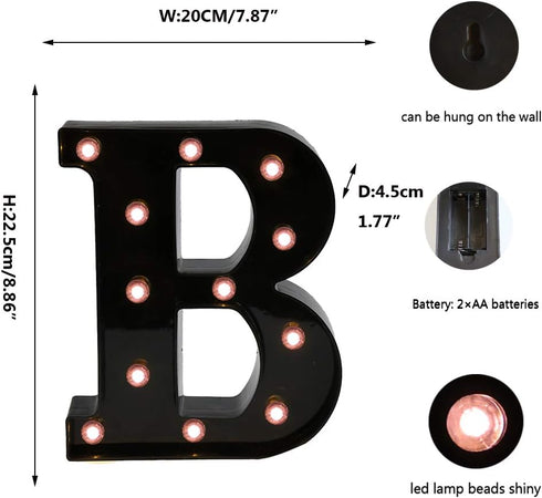 Light Up Black Alphabet Marquee Letters Sign, LED Number Lights for Home Bar, Christmas & Birthday Decorations