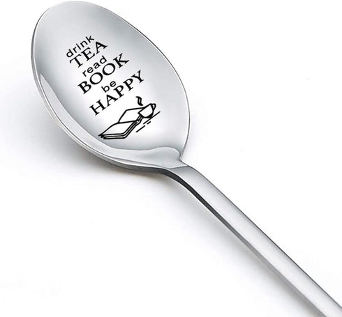 Tea Book Gifts Spoon for Women - Drink Tea Read Book Spoon for Daughter/Friends - Christmas/Birthday Gift