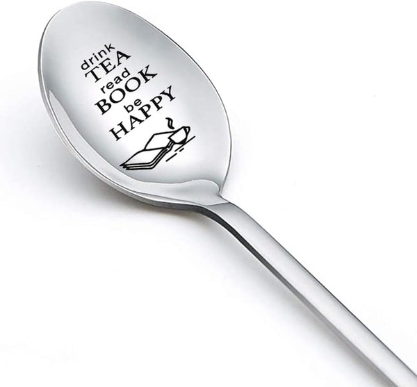 Tea Book Gifts Spoon for Women - Drink Tea Read Book Spoon for Daughter/Friends - Christmas/Birthday Gift