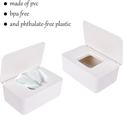 Cuayaes White Tissue Box Cover, Refillable Baby Wipes Dispenser with Sealed Lid, Modern Desktop Tissue Box Holder